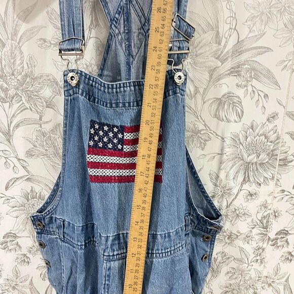 Vintage Agapo Denim Overalls Women Sz M USA Flag American Cross Stitch Embroider - Picture 7 of 14